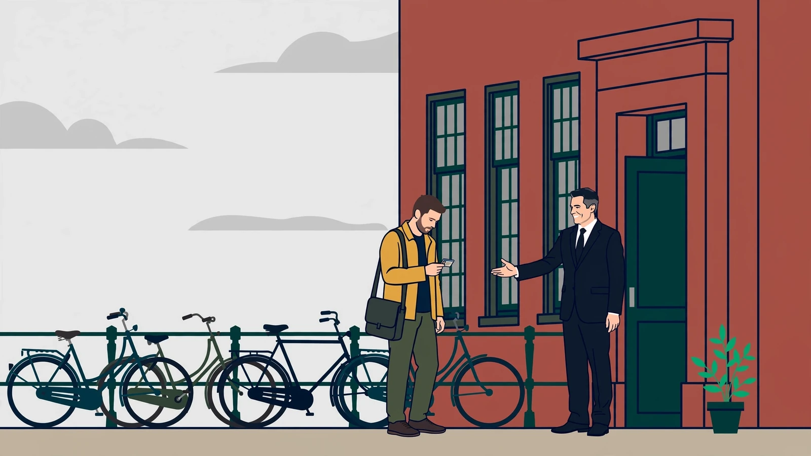 Jonge man toont identiteitskaart bij de ingang.