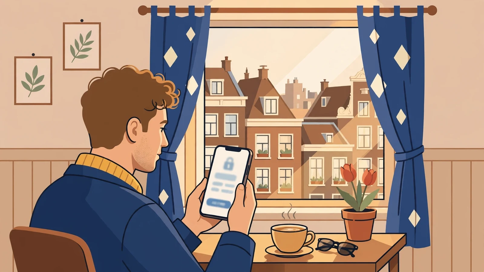 Persoon in Amsterdamse woning die zich online registreert via een smartphone