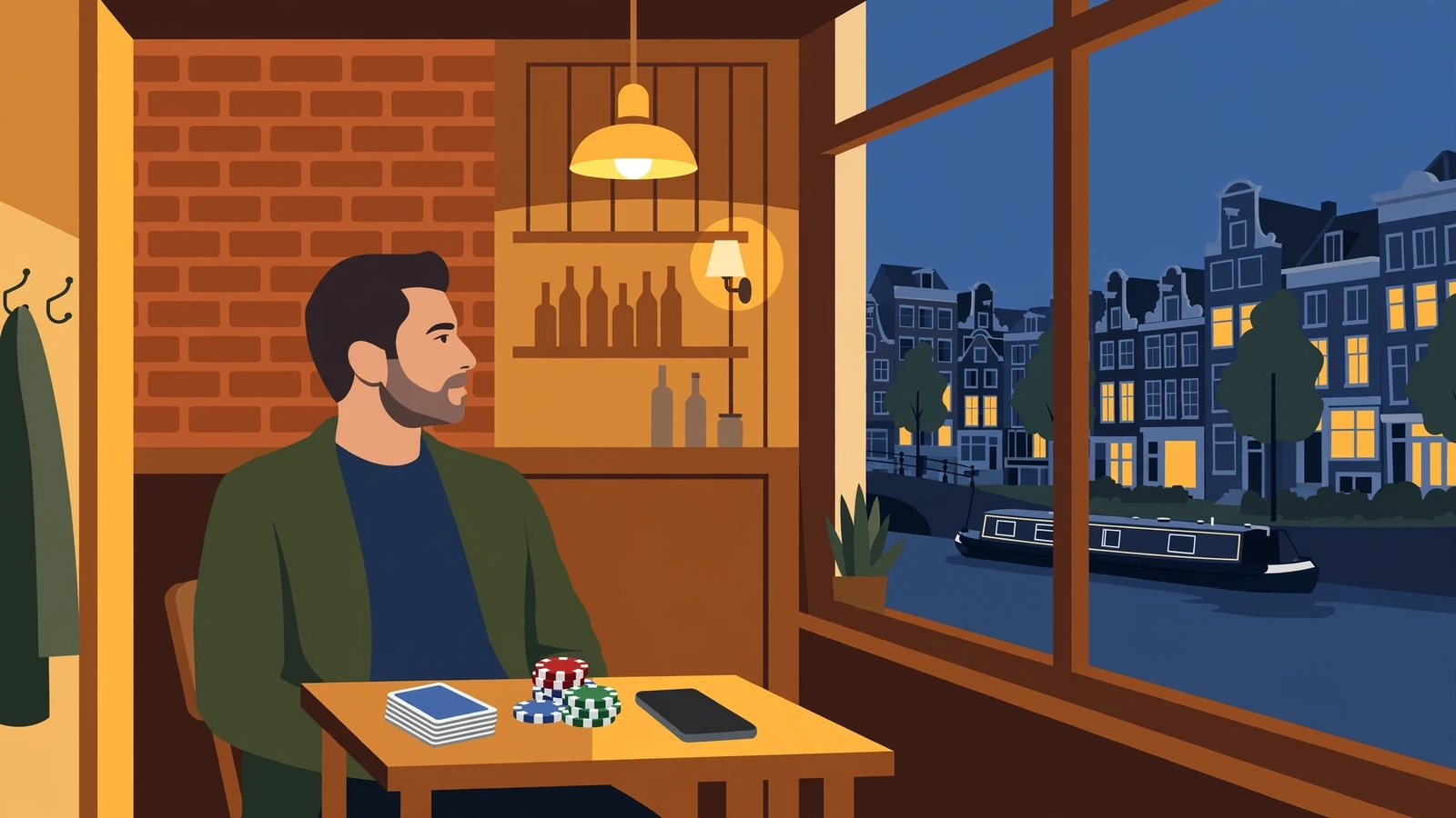 Sfeer van een Amsterdamse kroeg met casinospelers aan tafel